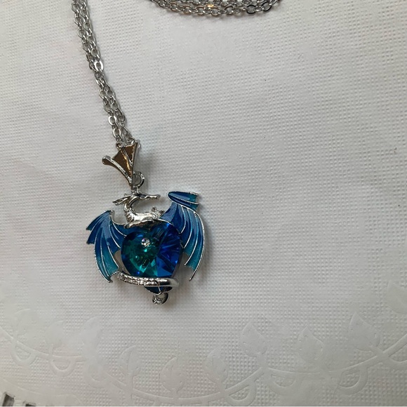 Cobalt Blue Dragon Pendant Necklace 20” Chain NEW - Picture 10 of 12